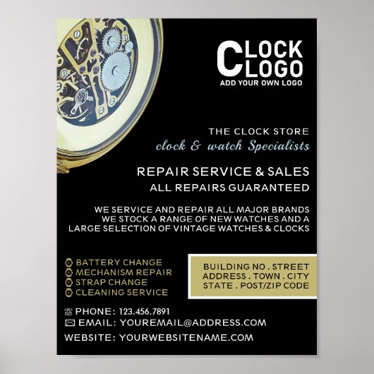 Poster Horloge Antique, Horologiste Publicité (Devant)