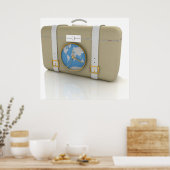 Poster Horloge de valise de voyage vintage carte du monde (Cuisine)