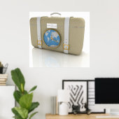 Poster Horloge de valise de voyage vintage carte du monde (Bureau à domicile)