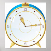 Poster Horloge rétro d'alarme or avec réglage bleu (Devant)