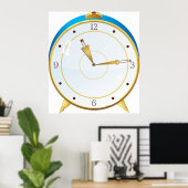 Poster Horloge rétro d'alarme or avec réglage bleu (Bureau à domicile)