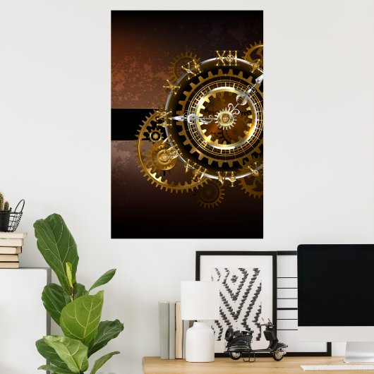 Poster Horloge Steampunk avec des engrenages anciens (Bureau à domicile)