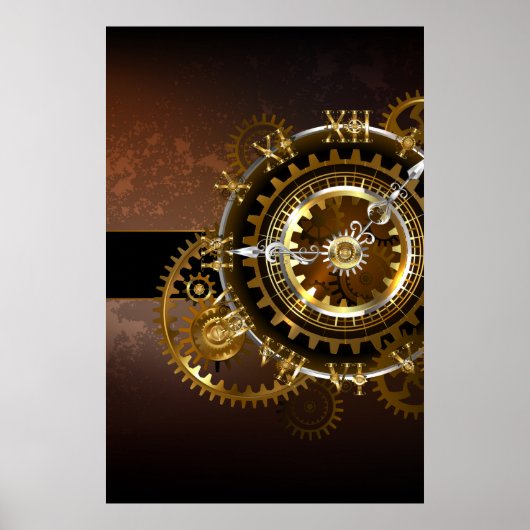 Poster Horloge Steampunk avec des engrenages anciens (Devant)