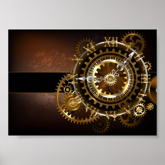 Poster Horloge Steampunk avec des engrenages anciens (Devant)