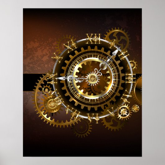 Poster Horloge Steampunk avec des engrenages anciens (Devant)