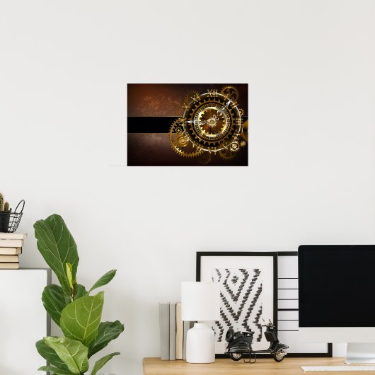 Poster Horloge Steampunk avec des engrenages anciens (Bureau à domicile)