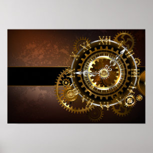 Poster Horloge Steampunk avec des engrenages anciens