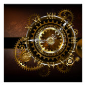 Poster Horloge Steampunk avec des engrenages anciens (Devant)