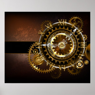Poster Horloge Steampunk avec des engrenages anciens