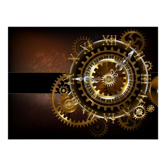 Poster Horloge Steampunk avec des engrenages anciens (Devant)