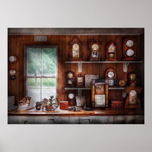 Poster Horlogerie - Dans l'atelier de réparation de l'hor (Devant)