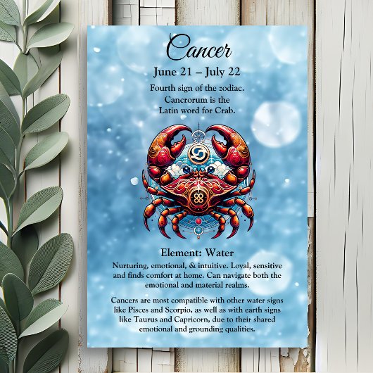 Poster Horoscope signe astrologique du cancer le crabe