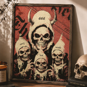 Poster Horreur Occulte Sept Péchés Capitaux Squelette Dia
