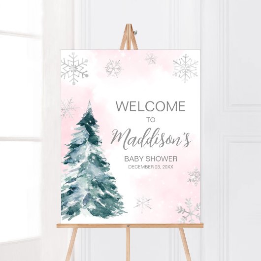 Poster Hors de Pink Winter Baby shower Bienvenue