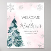 Poster Hors de Pink Winter Baby shower Bienvenue (Devant)