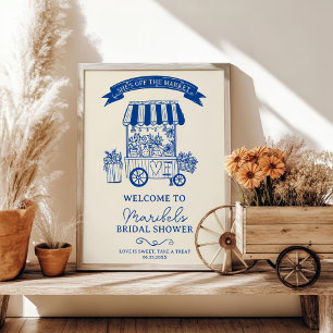 Poster Hors du marché bleu gribouillis accueil de mariée