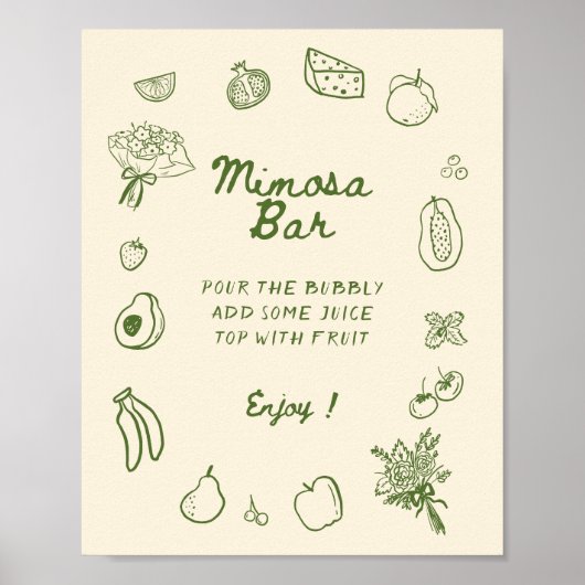Poster Hors Du Marché Vert Main Dessinée Bar Mimosa (Devant)