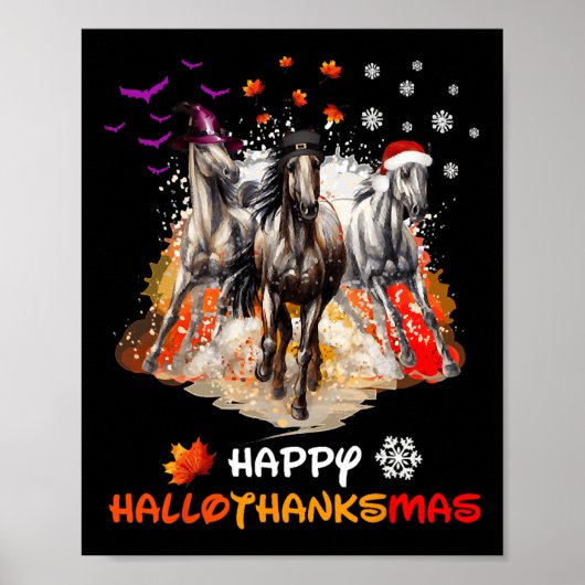 Poster Horse Halloween And Merry Christmas Happy Hallotha (Devant)