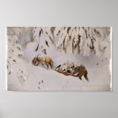 Poster Horse Pulling Sled Through the Woods (Devant)