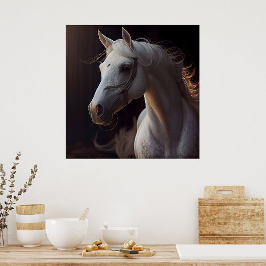 Poster horse white (Keuken)