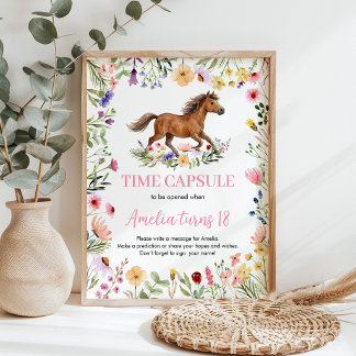 Poster Horse Wildflower Birthday Party Time Capsule Sign