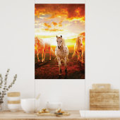 Poster Horses at sunset throw pillow (Cuisine)