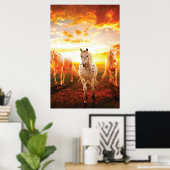 Poster Horses at sunset throw pillow (Bureau à domicile)