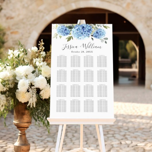 Poster Hortensia Bleu Eucalyptus 16 Tables PLAN DE TABLE