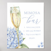Poster Hortensias bleus et bar Mimosa à verre doré (Devant)