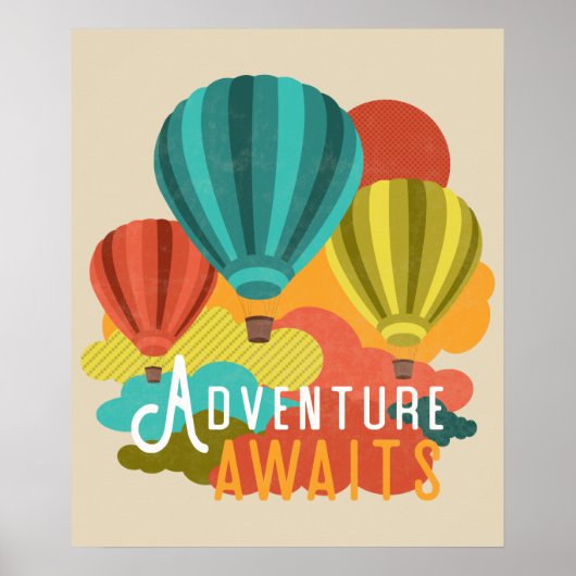 Poster Hot Air Balloon Adventure Attend Vintage look (Devant)
