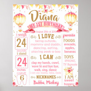 Poster Hot air Balloon First birthday chalk board sign