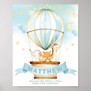 Poster Hot Air Balloon Jungle Animaux Garçon statistiques