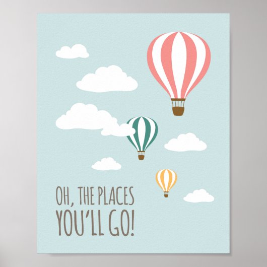 Poster Hot Air Balloon Nursery Wall Art Print (Devant)