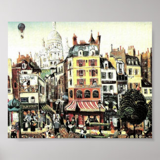 Poster Hot Air Balloon sur ville antique