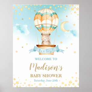 Poster Hot Air Balloon Teddy Bear Baby shower Accueil gar