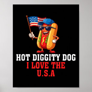 Poster Hot Diggity Chien I Love Usa America Drapeau Hotdo
