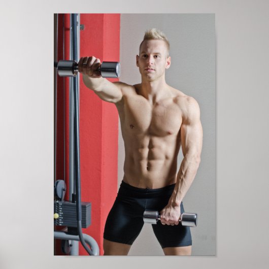 Poster Hot Guy Blond Sexy Shirless Muscle Man Works Out (Devant)