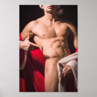 Poster Hot Guy Poses Sexy Shirless Père Noël Outfit Hunk