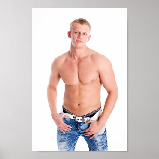 Poster Hot Guy Sexy Shirless Muscle Blond Hunk En Jeans (Devant)