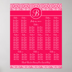 Poster Hot Pink Damask Wedding Reception Seating Chart