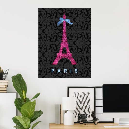 Poster Hot Pink Eiffel Tower in faux glitter (Bureau à domicile)