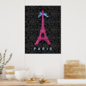 Poster Hot Pink Eiffel Tower in faux glitter (Cuisine)