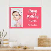 Poster Hot Pink Joyeux Anniversaire Nom de la photo Date (Cuisine)