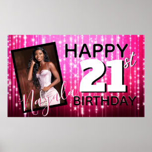 Poster Hot Pink Sparkles  Monogramme  Âge  Photo Annivers