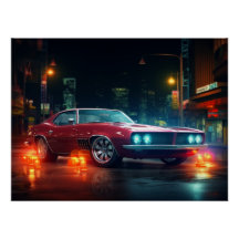 Hot Red Wheels Cinématique Autos Art Prints