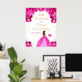 Poster Hot rose Brunette Cheveux Princesse Anniversaire B (Bureau à domicile)