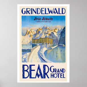 Poster Hôtel Bear Grand Grindelwald Suisse Vintage