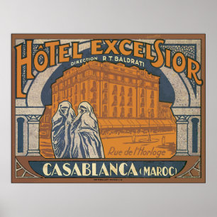 Poster Hotel Excelsior Casablanca (Maroc), Vintage