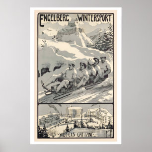 Poster Hôtels Engelberg Cattani Sport d'Hiver Suisse