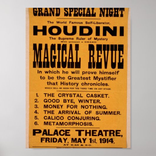Poster Houdini, Théâtre rétro "Revue magique" (Devant)